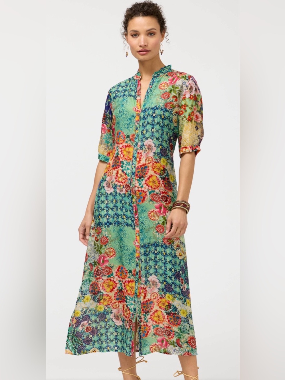 NWT Johnny Was Carlina Silk Midi Shirt Dress
Multi Color Floral Size L $398